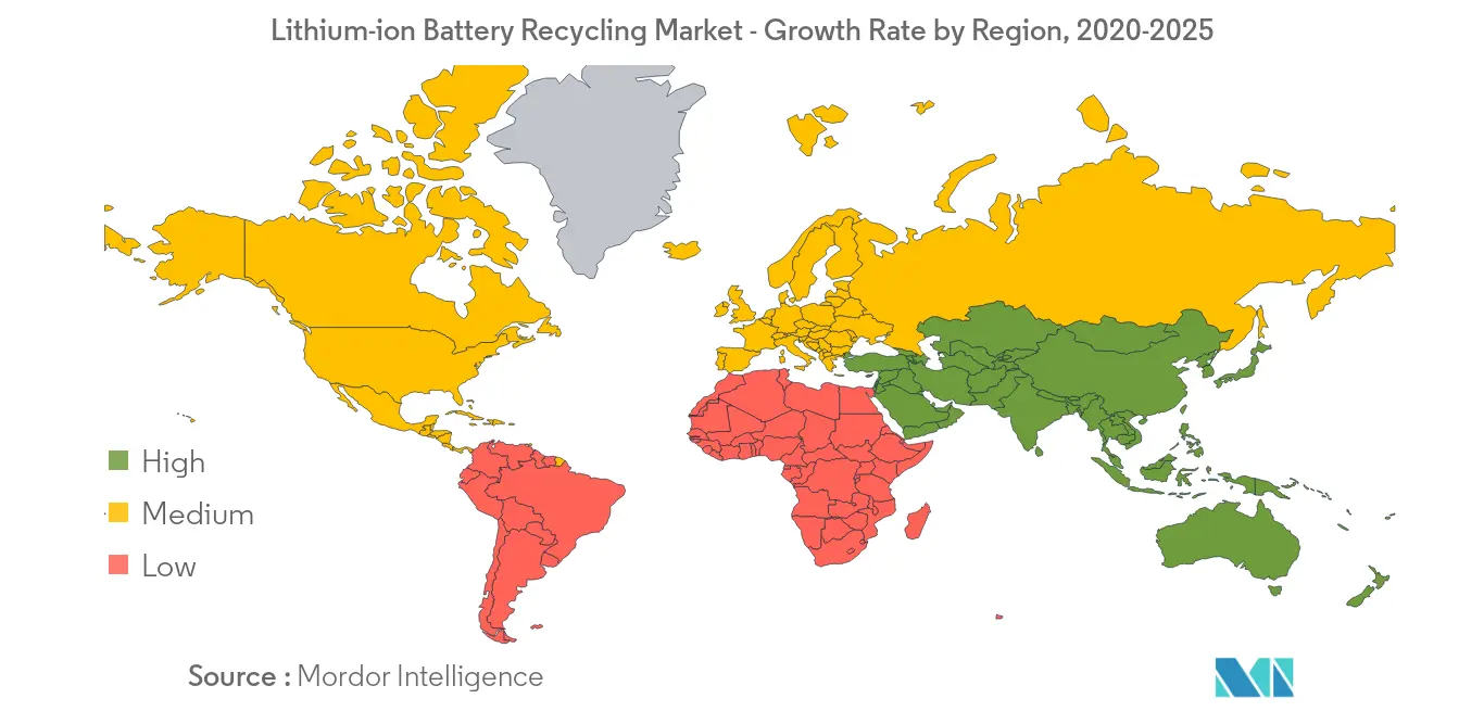 Lithium Ion Battery Recycling Market : Growth Rate by Region, 2020-2025