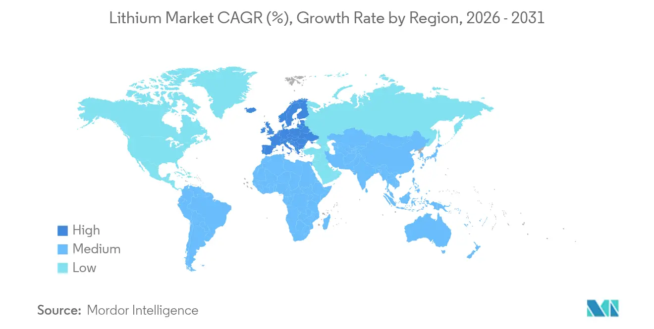 Lithium Market CAGR (%), Growth Rate by Region