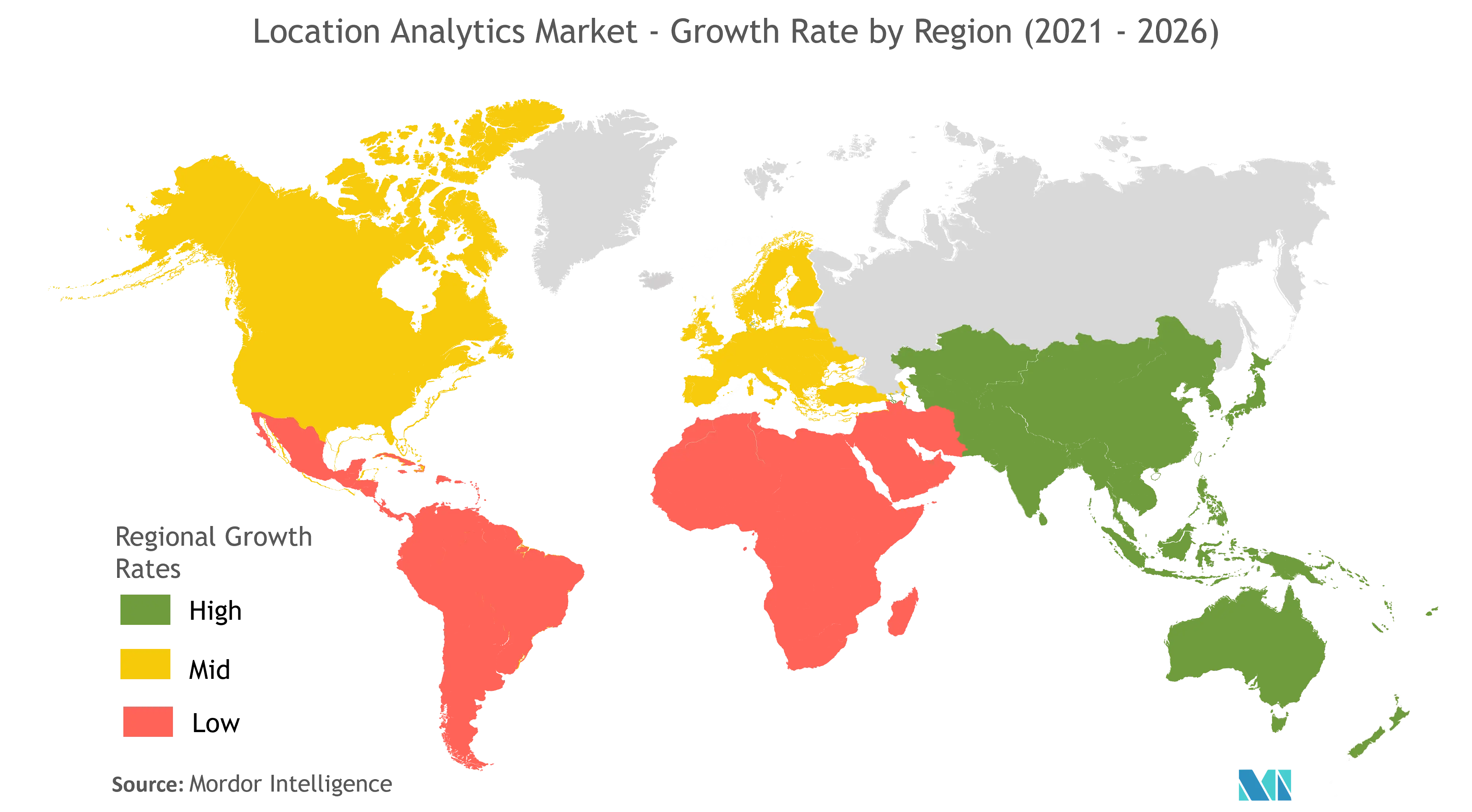 Location Analytics Market - Growth Rate by Region (2021 - 2026)