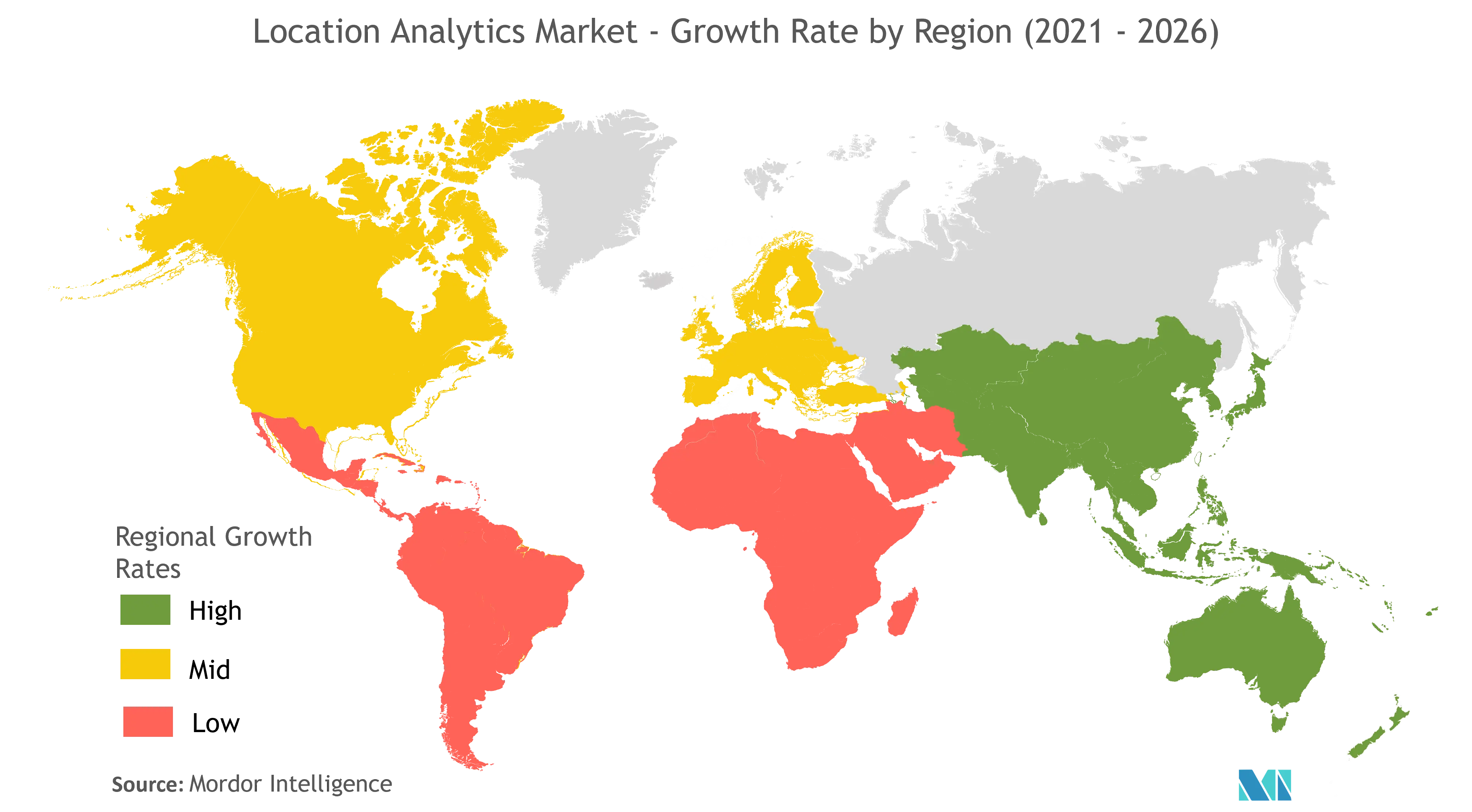 Mercado de análise de localização – Taxa de crescimento por região (2021 – 2026)