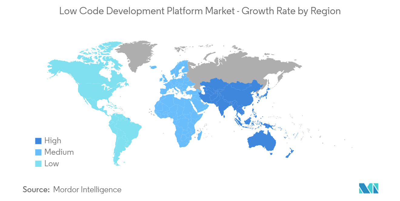 低代码开发平台市场 - 按地区划分的增长率