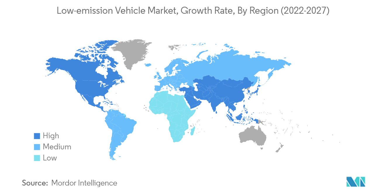 Marché des véhicules à faibles émissions – Taux de croissance, par région (2022-2027)