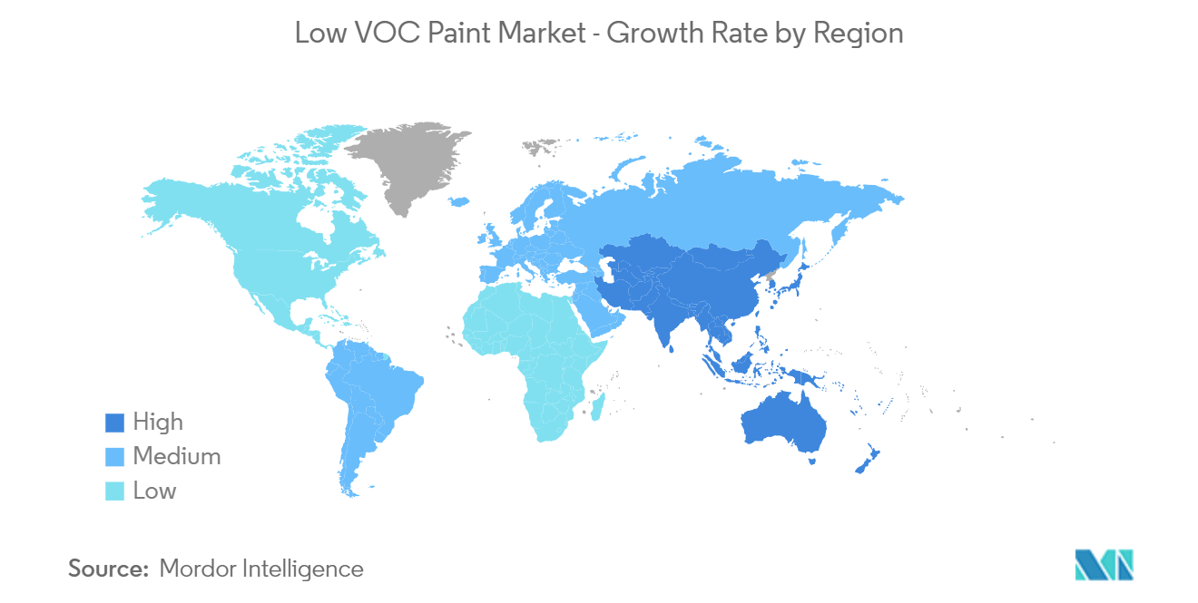 Mercado de tintas com baixo VOC – Taxa de crescimento por região