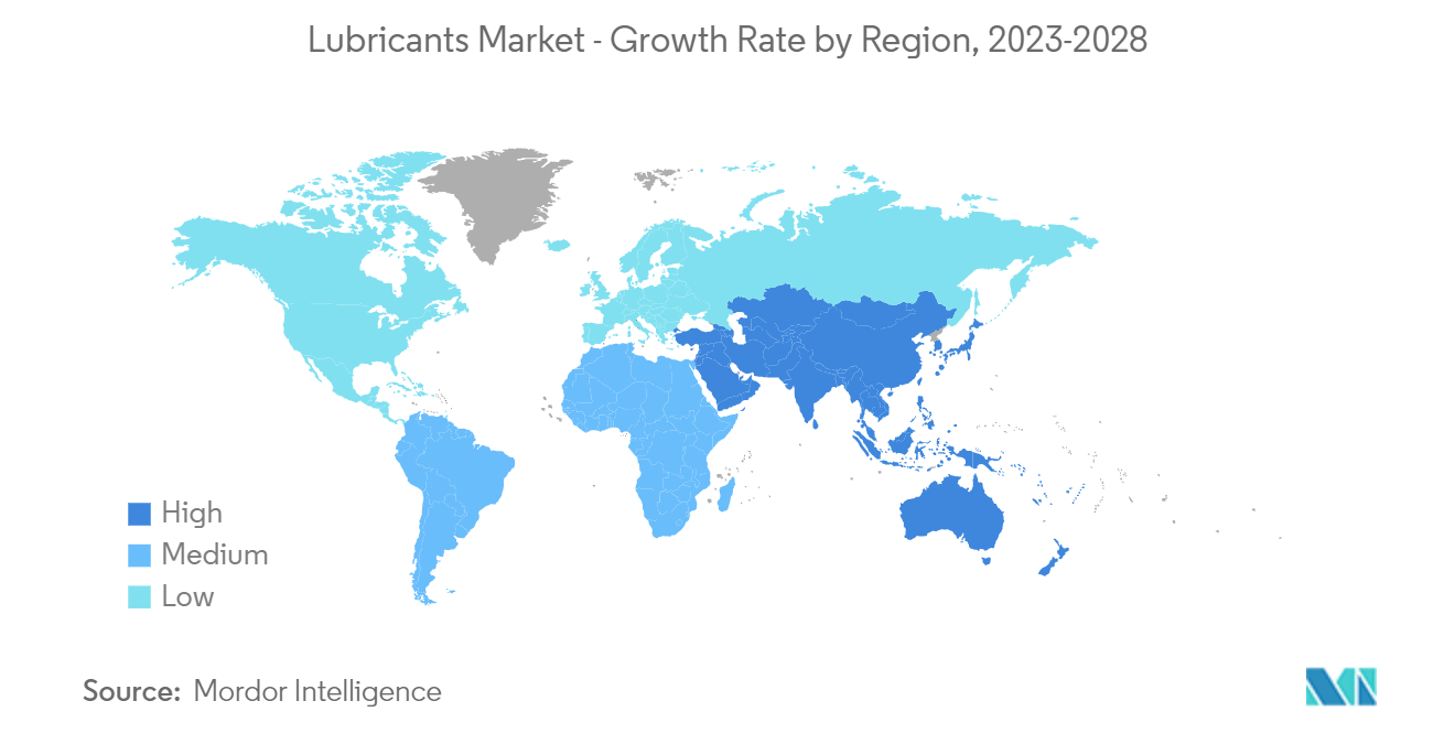 润滑油市场-按地区划分的增长率（2023-2028）