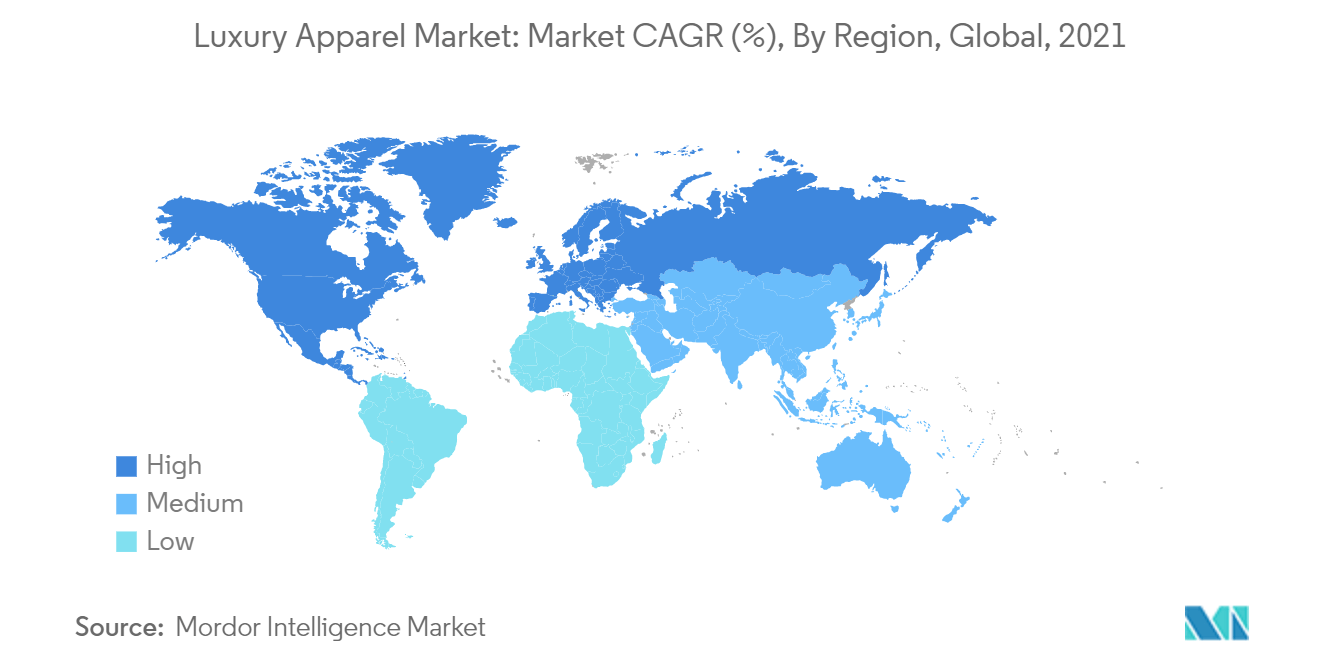 Marché des vêtements de luxe&nbsp; part de marché (%), par géographie, mondial, 2021