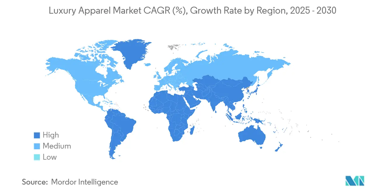 Mercado de ropa de lujo CAGR (%), tasa de crecimiento por región