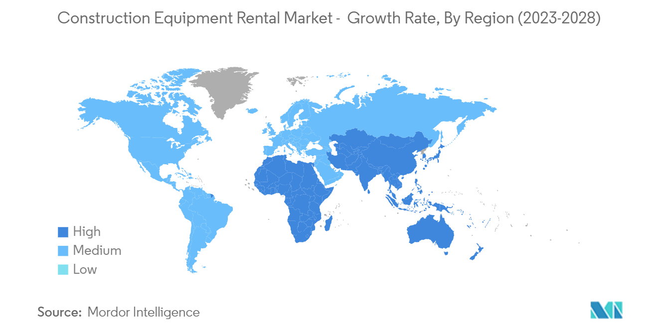 機械レンタル・リース市場：建設機械レンタル市場 - 地域別成長率（2023年～2028年）