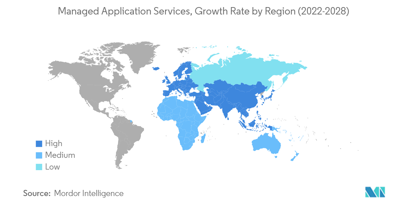 خدمات التطبيقات المدارة، معدل النمو حسب المنطقة (2022-2028)