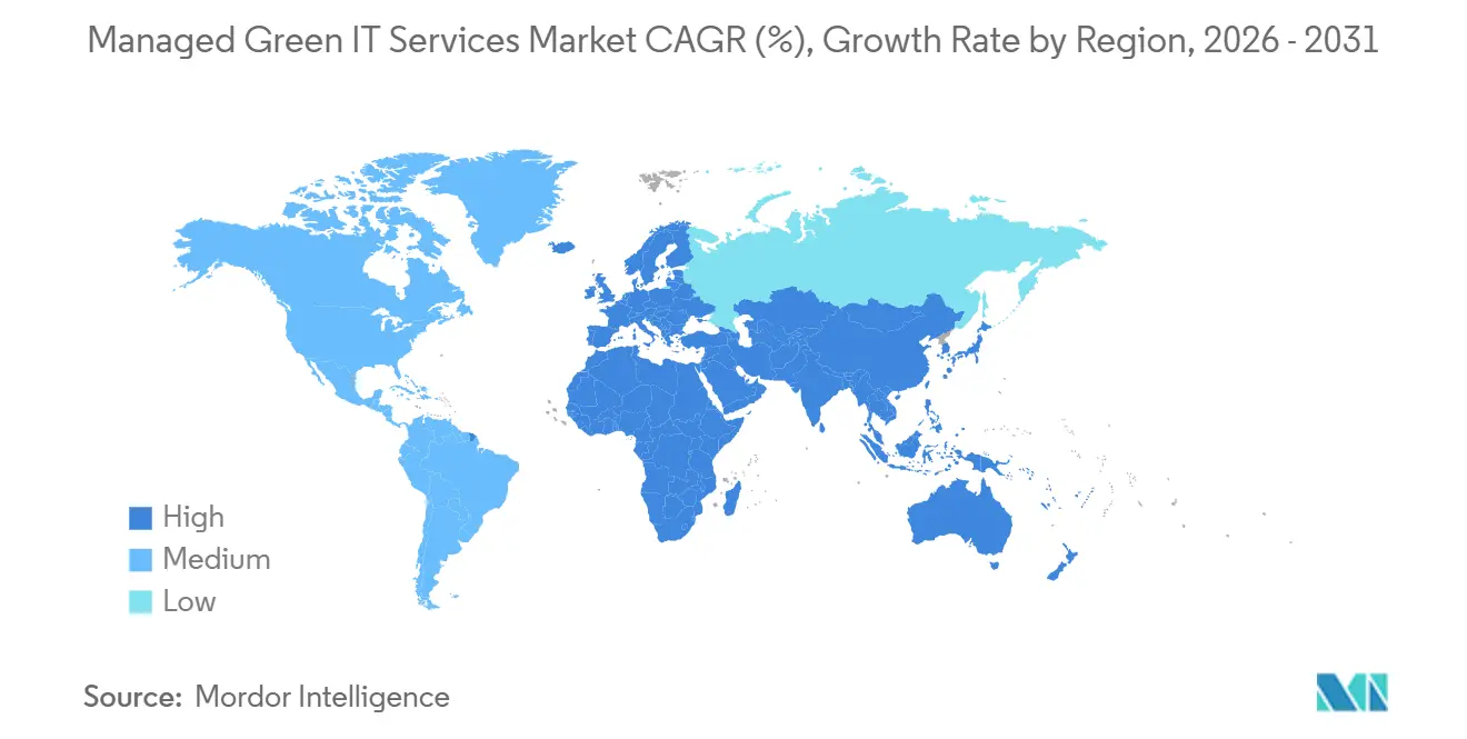 CAGR (%) del Mercado de Servicios de TI Verdes Gestionados, Tasa de Crecimiento por Región