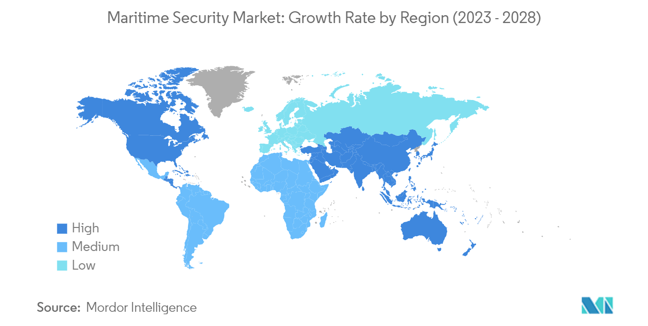 Рынок морской безопасности темпы роста по регионам (2023 - 2028 гг.)
