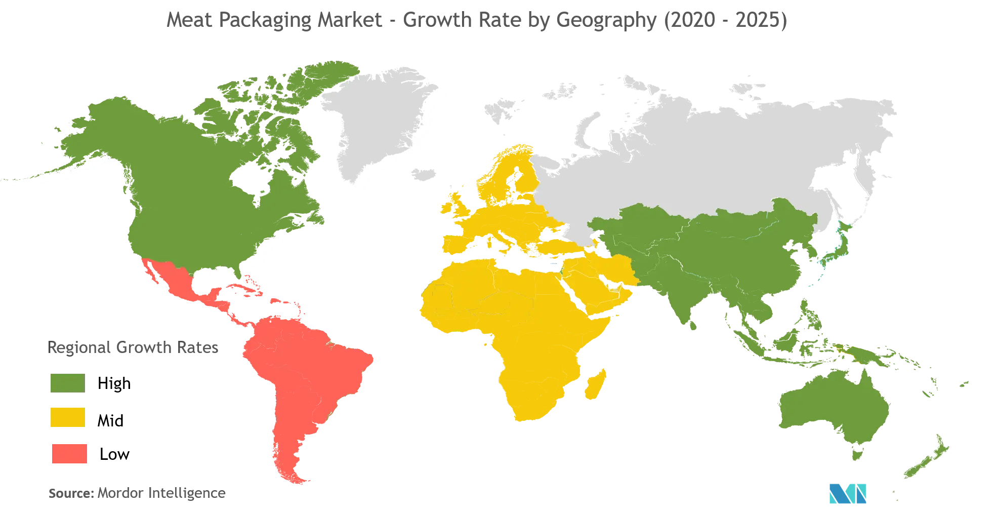 肉类包装市场-按地区划分的增长率（2020-2025）