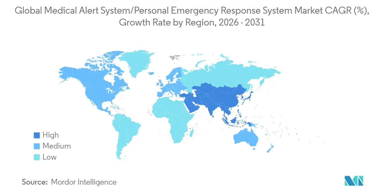 Global Medical Alert System/Personal Emergency Response System Market CAGR (%), Growth Rate by Region