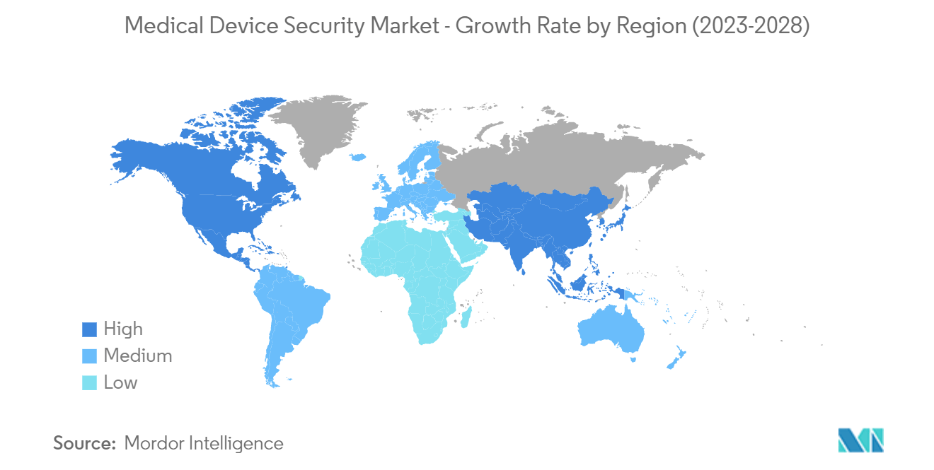 Mercado de seguridad de dispositivos médicos tasa de crecimiento por región (2023-2028)