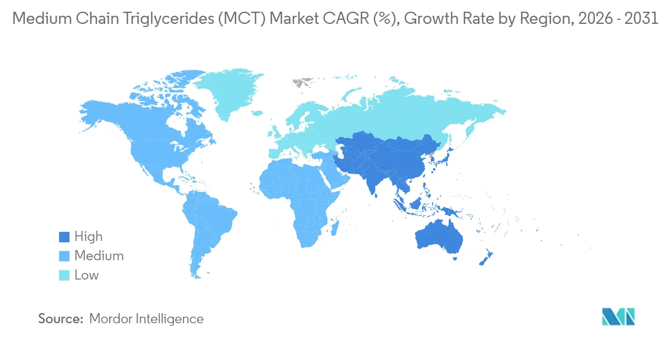 Tasa de Crecimiento del Mercado de Triglicéridos de Cadena Media (MCT) por Región