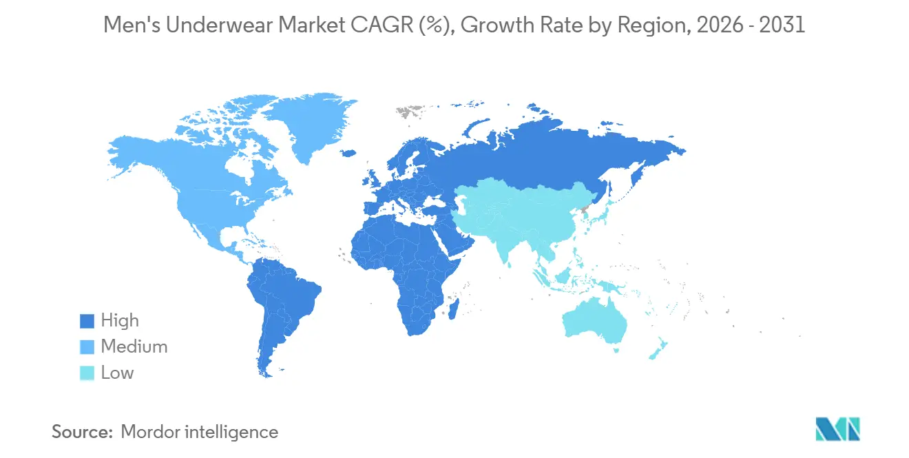 남성 속옷 시장 CAGR(%), 지역별 성장률