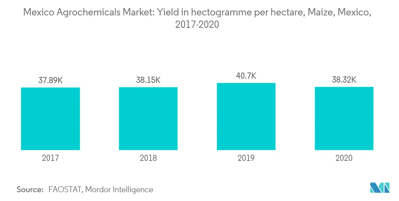 Mexico Agrochemicals Market: Yield in hectogramme per hectare, Maize, Mexico, 2017-2020