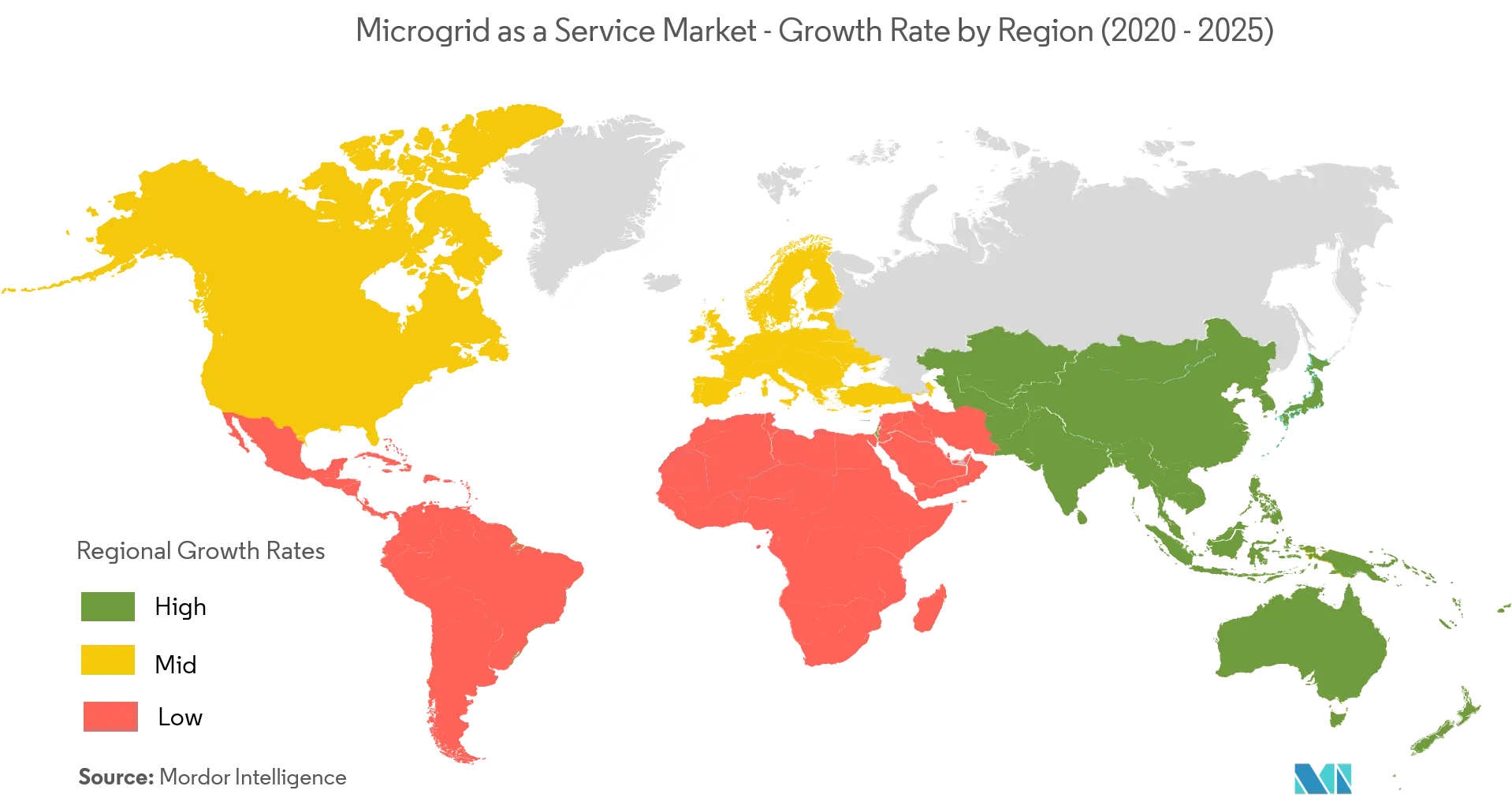 Mercado Microgrid as a Service - Taxa de crescimento por região (2020 - 2025)