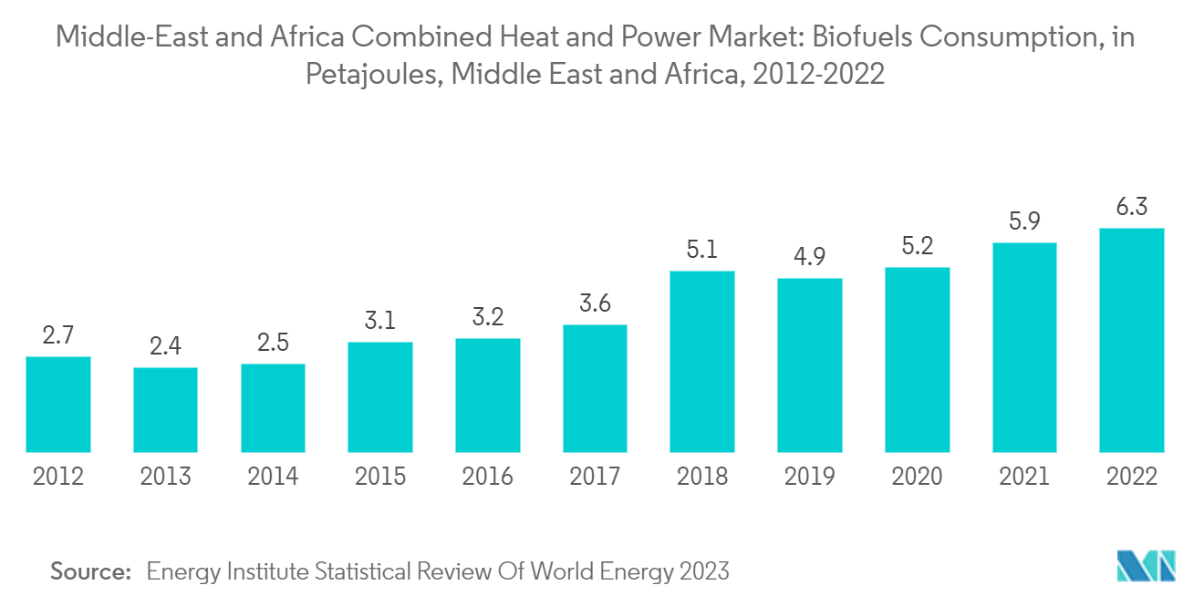 Middle-East and Africa Combined Heat and Power Market: Biofuels Consumption, in Petajoules, Middle East and Africa, 2012-2022