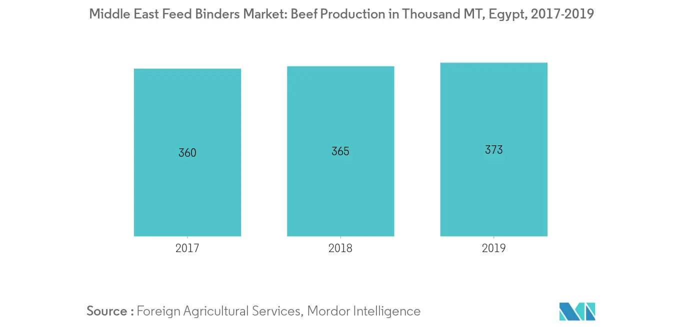 Middle East Feed Binders, Egypt Beef Production, In Thousand MT, 2017-2019