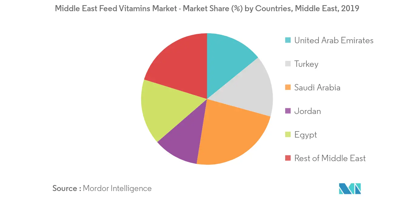 Thị trường Vitamin thức ăn chăn nuôi Trung Đông - Thị phần (%) theo quốc gia, Trung Đông, 2019