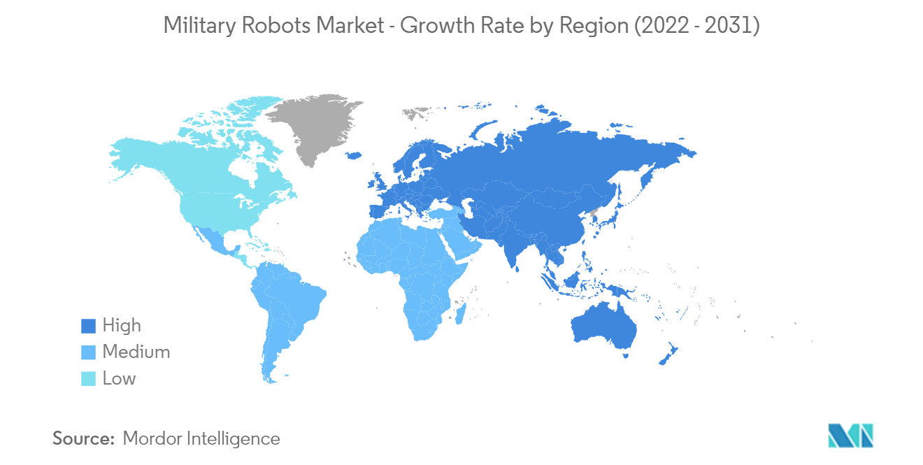 Thị trường robot quân sự Tốc độ tăng trưởng theo khu vực (2022 - 2031)