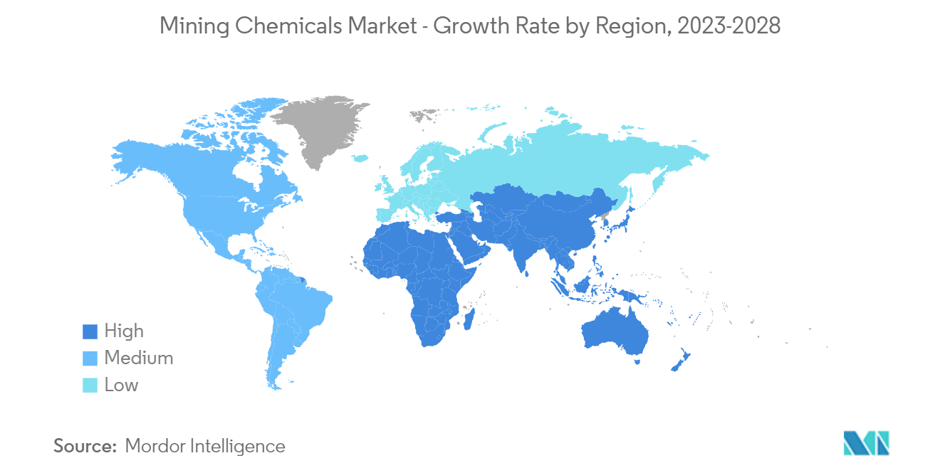 Mercado de productos químicos para minería - Tasa de crecimiento por región, 2023-2028
