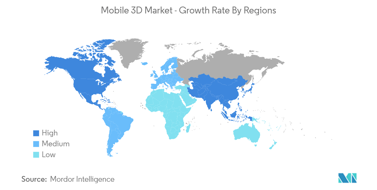 Mercado 3D móvil tasa de crecimiento por regiones