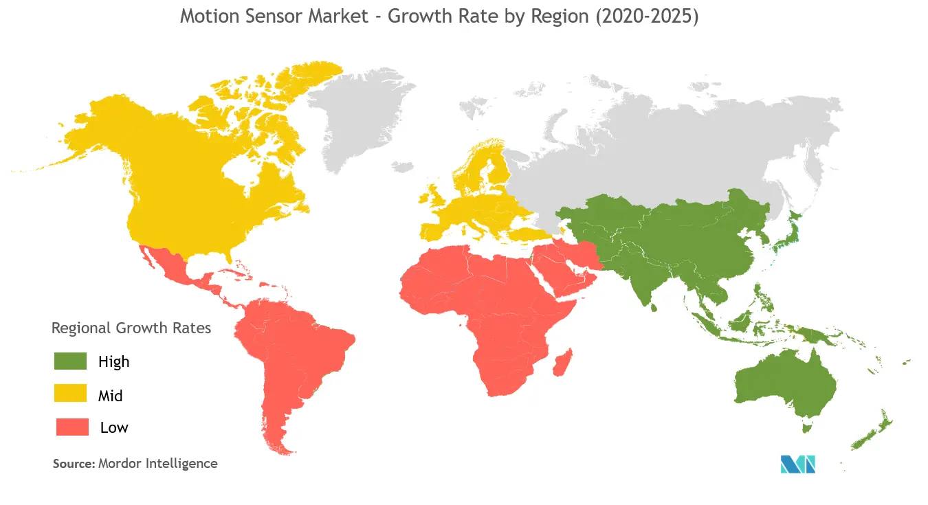 モーションセンサー市場：地域別成長率（2020-2025年）