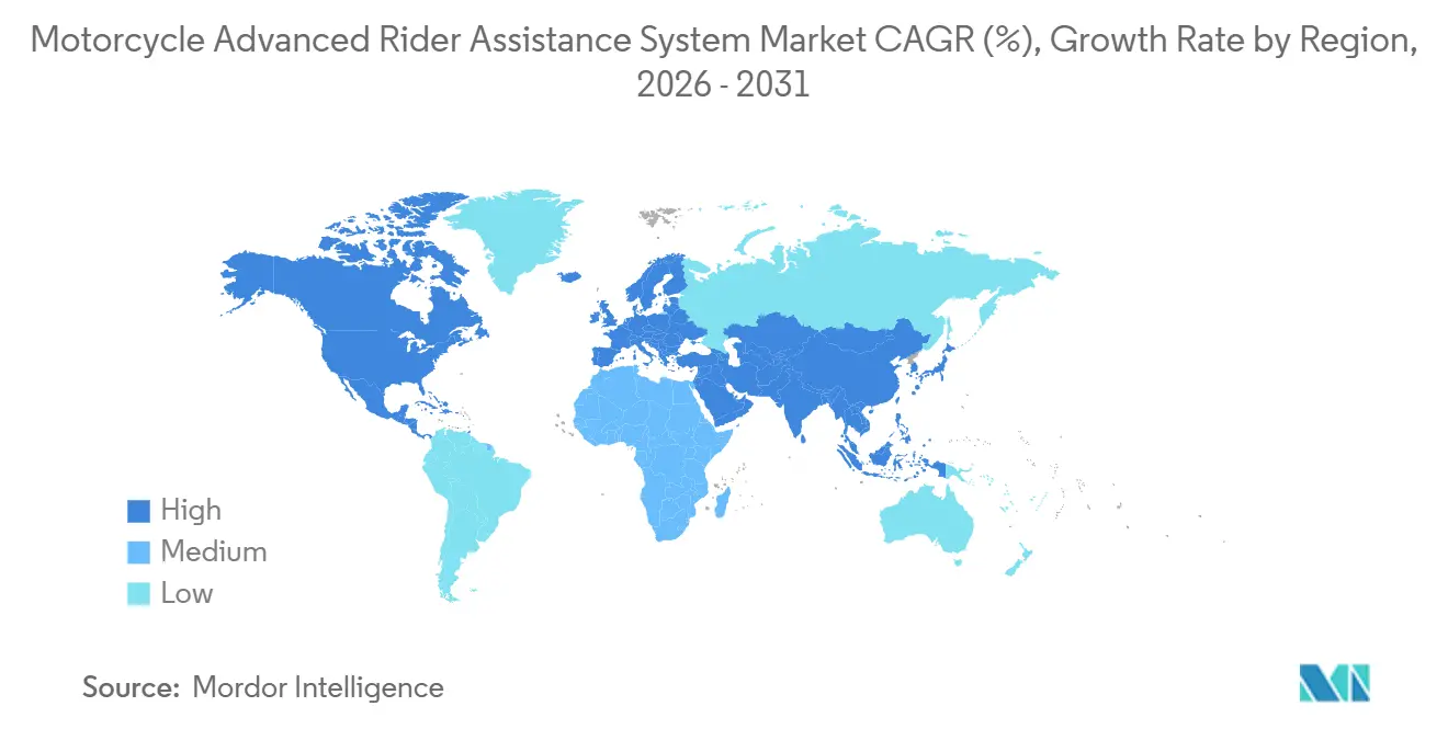Motorcycle Advanced Rider Assistance System Market CAGR (%), Growth Rate by Region
