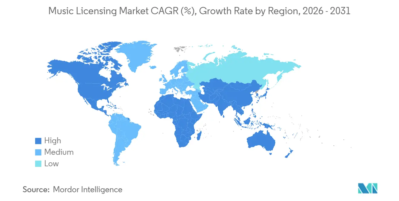Music Licensing Market CAGR (%), Growth Rate by Region