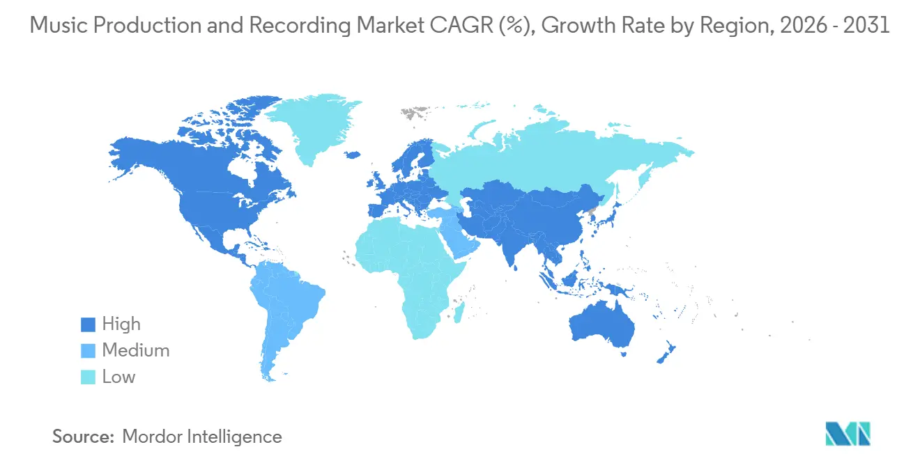Music Production and Recording Market CAGR (%), Growth Rate by Region