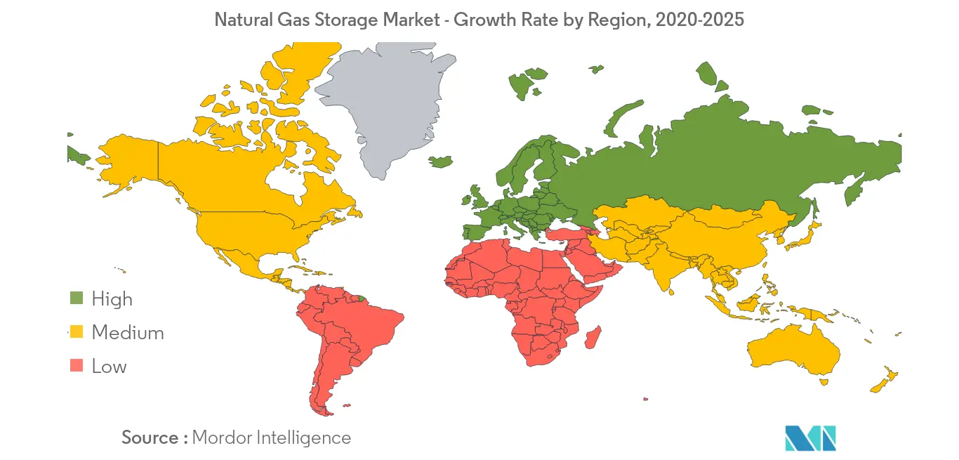 Рынок хранилищ природного газа темпы роста по регионам, 2020-2025 гг.