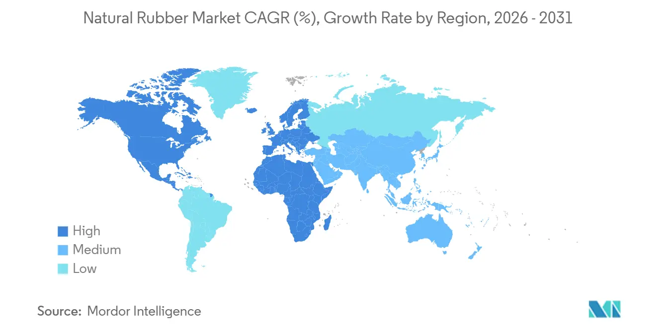 天然ゴム市場CAGR(%)、地域別成長率