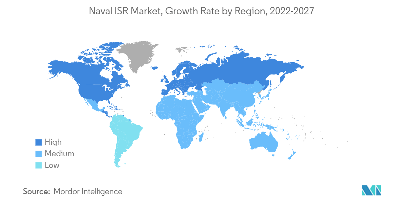 海軍ISR市場、地域別成長率、2022-2027年