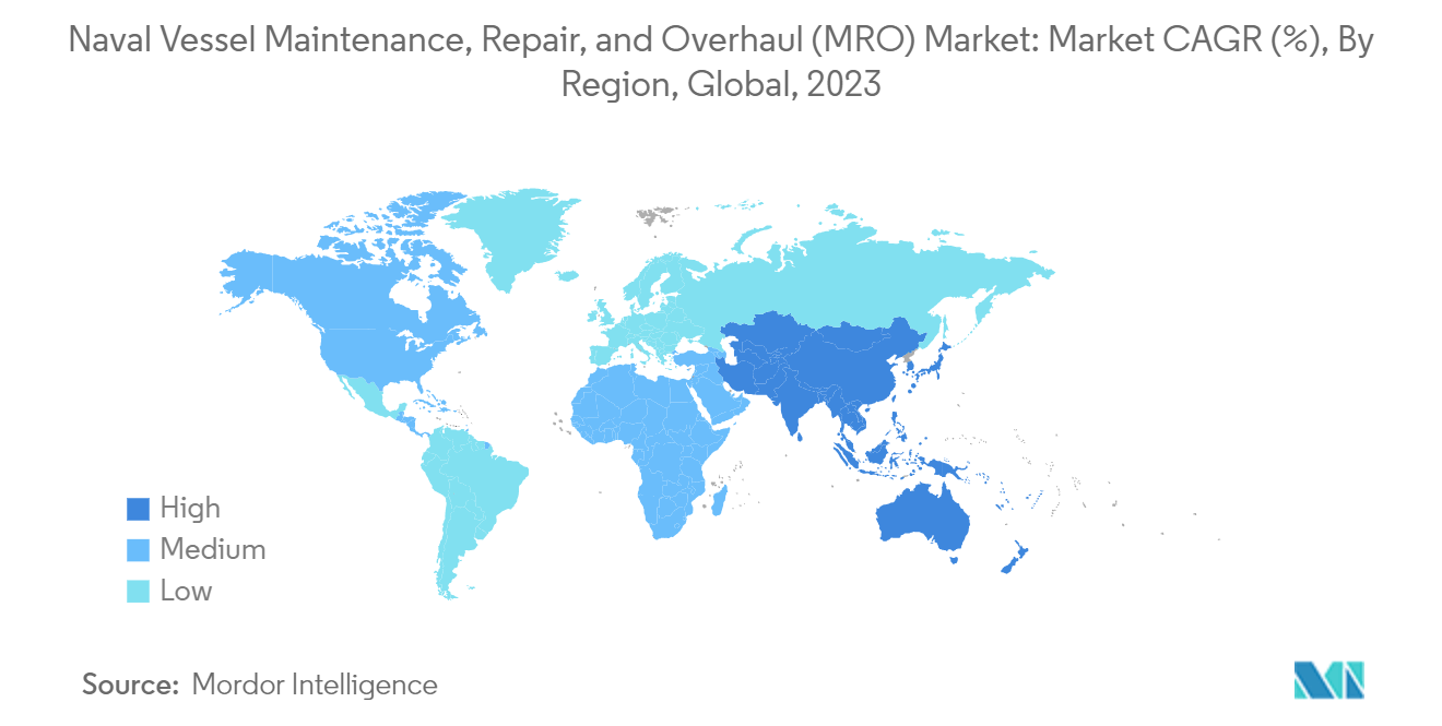 Naval Vessel Maintenance, Repair, and Overhaul (MRO) Market: Market CAGR (%), By Region, Global, 2023