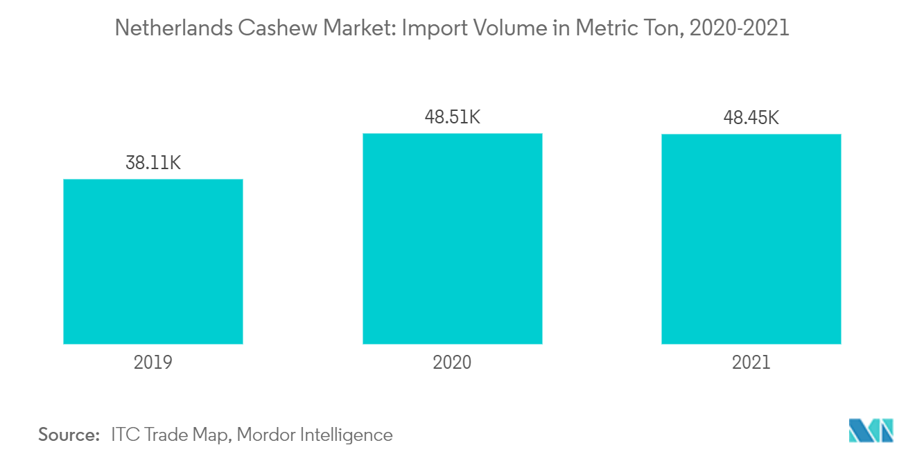 Netherlands Cashew Market: Import Volume in Metric Ton, 2020-2021