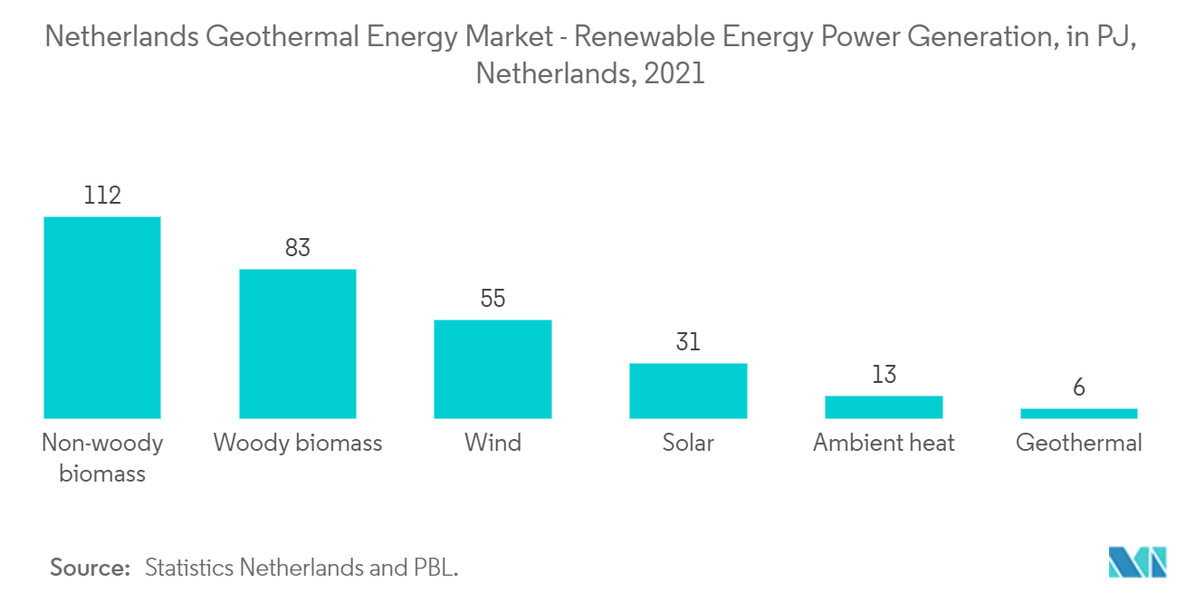 オランダの地熱エネルギー市場 - 再生可能エネルギー発電（PJベース）, オランダ, 2021年