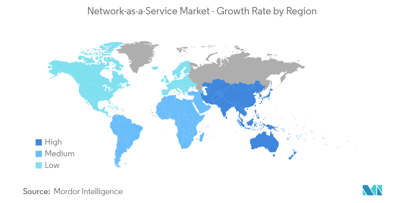 Рынок сети как услуги – темпы роста по регионам