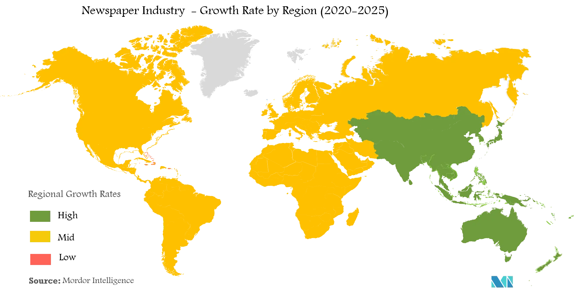 Wachstumsrate des Zeitungsmarktes nach Regionen