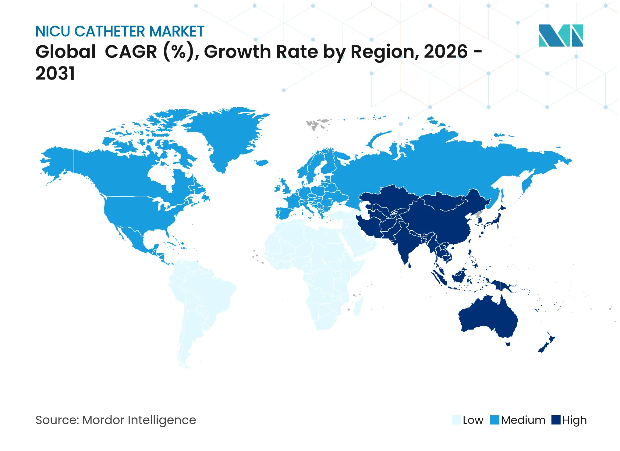글로벌 신생아 중환자실 카테터 시장 CAGR (%), 지역별 성장률
