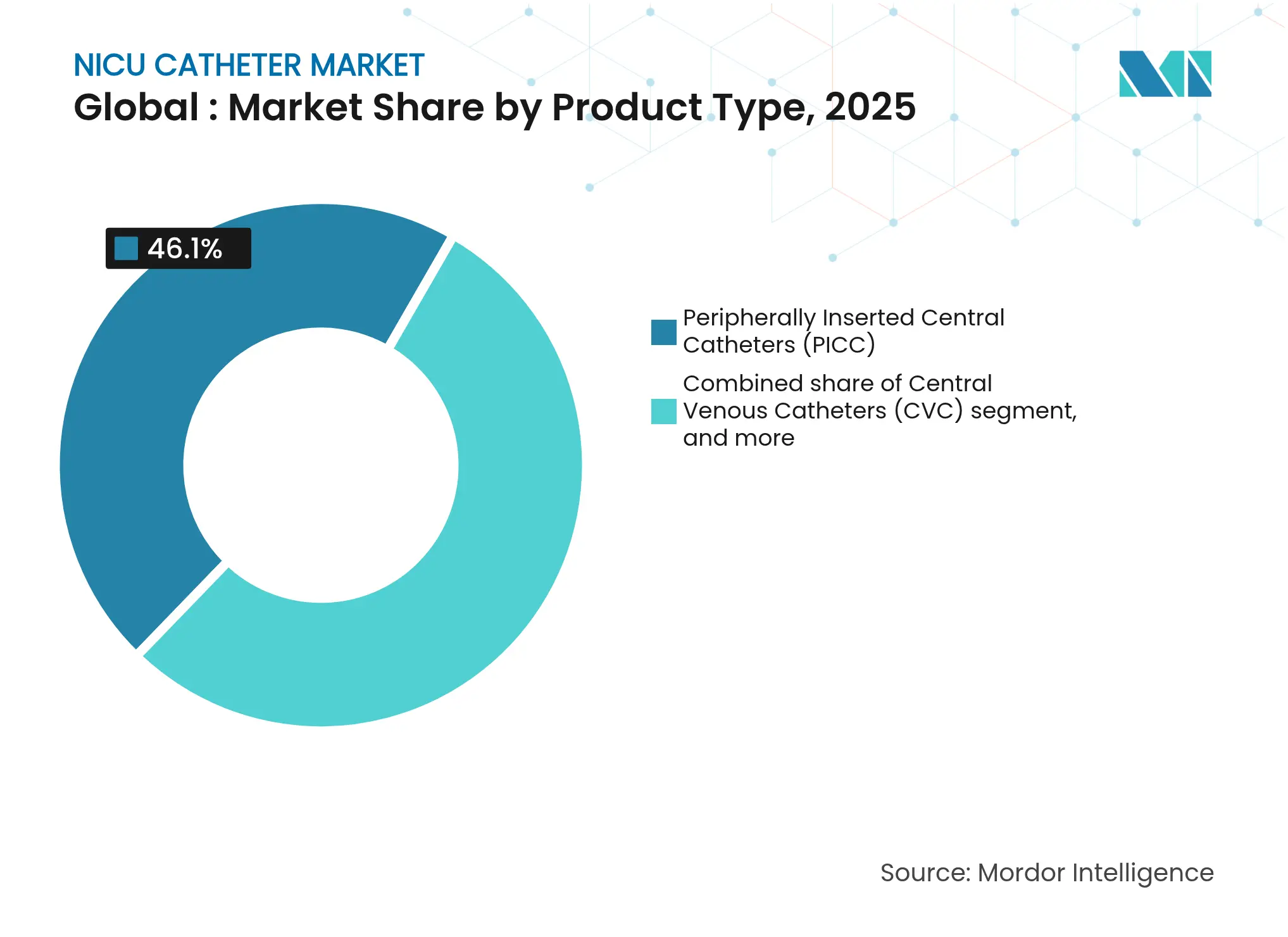 글로벌 신생아 중환자실 카테터 시장: 제품 유형별 시장 점유율, 2025년