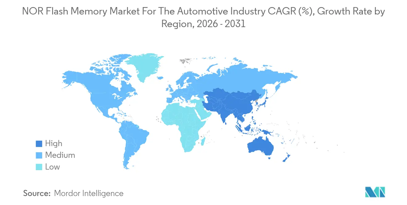 NOR Flash Memory Market For The Automotive Industry CAGR (%), Growth Rate by Region