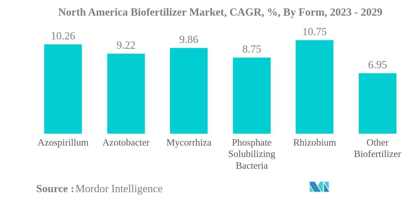 North America Biofertilizer Market: North America Biofertilizer Market, CAGR, %, By Form, 2023 - 2029