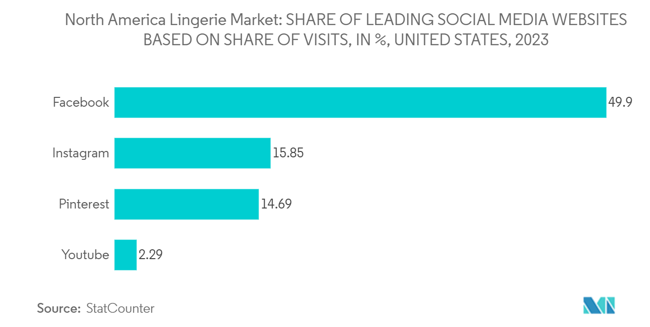 North America Lingerie Market: SHARE OF LEADING SOCIAL MEDIA WEBSITES BASED ON SHARE OF VISITS, IN %, UNITED STATES, 2023 