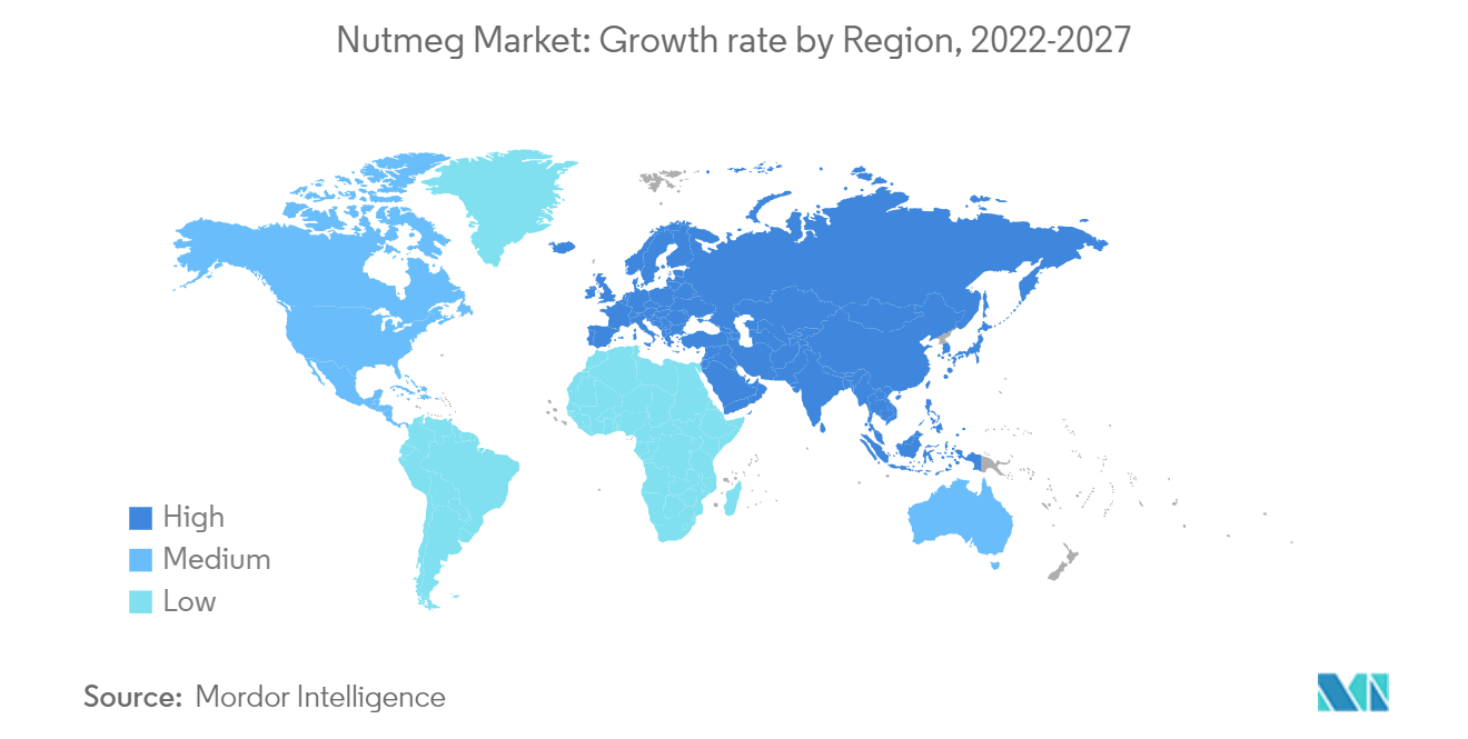 Mercado de Noz-moscada Taxa de crescimento por região, 2022-2027