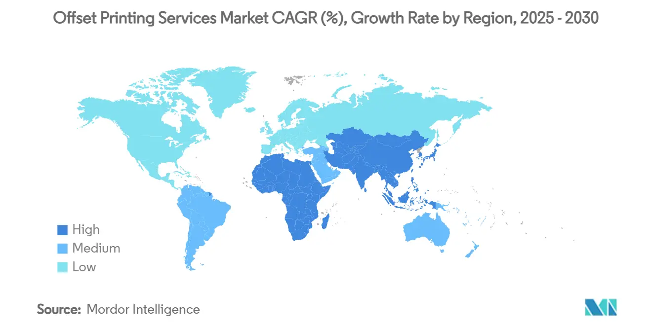 CAGR del mercato dei servizi di stampa offset (%), tasso di crescita per regione