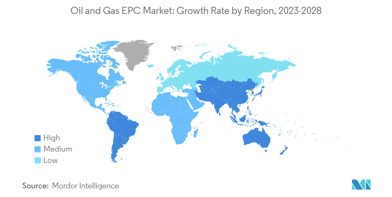 石油・ガスEPC市場：地域別成長率、2023年～2028年