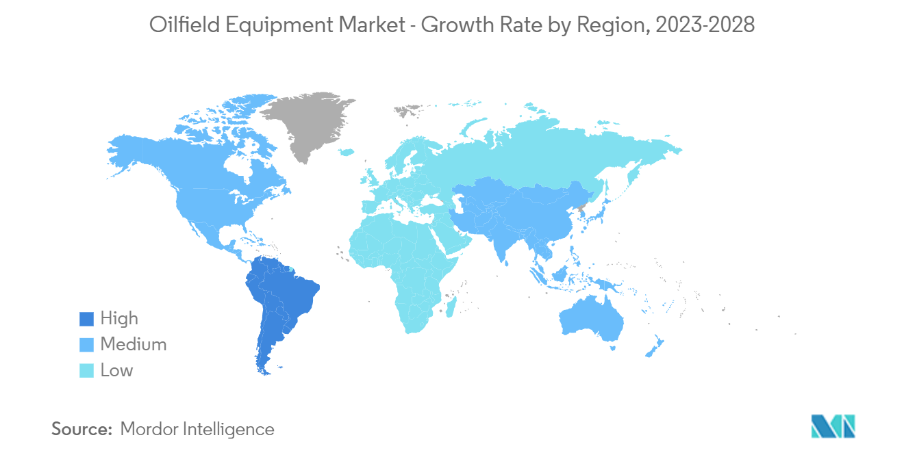 Mercado de equipos para yacimientos petrolíferos tasa de crecimiento por región, 2023-2028