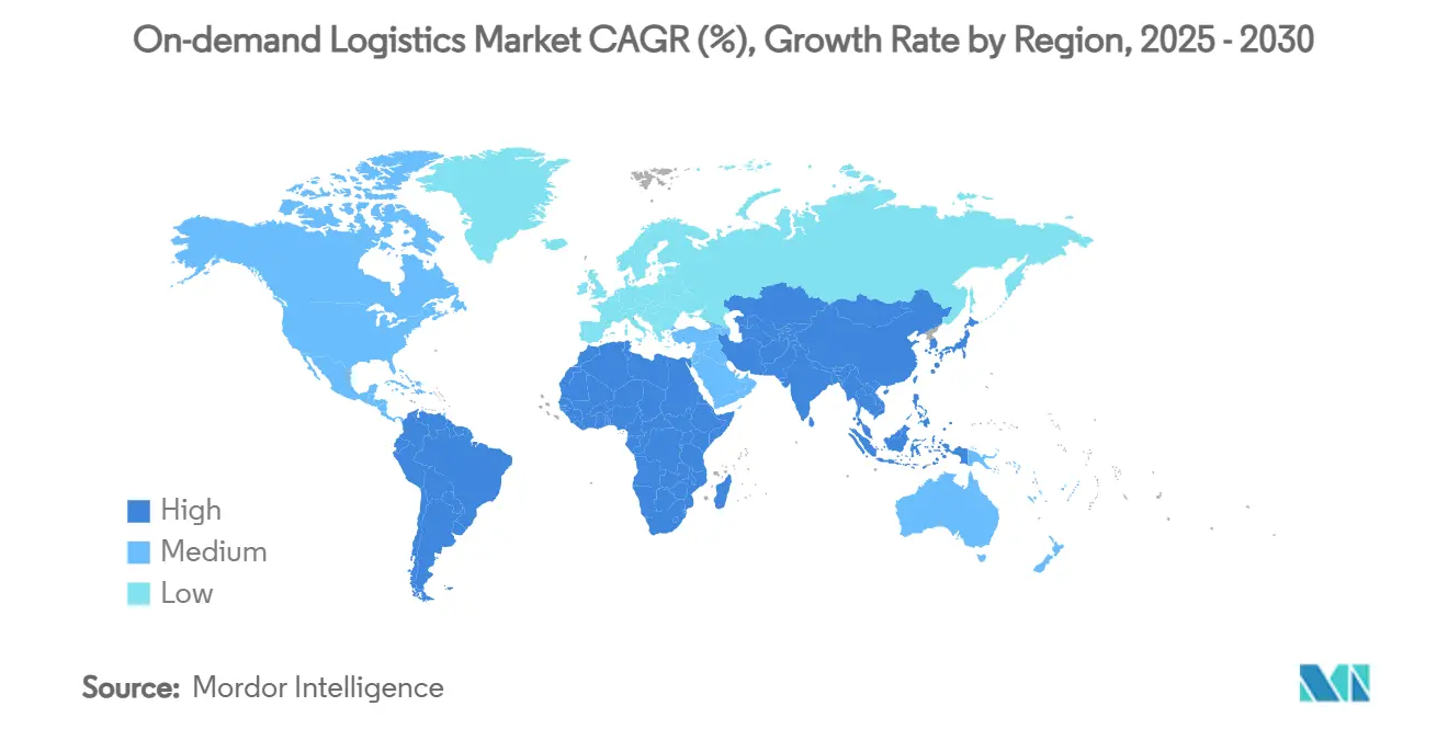 On-demand Logistics Market CAGR (%), Growth Rate by Region