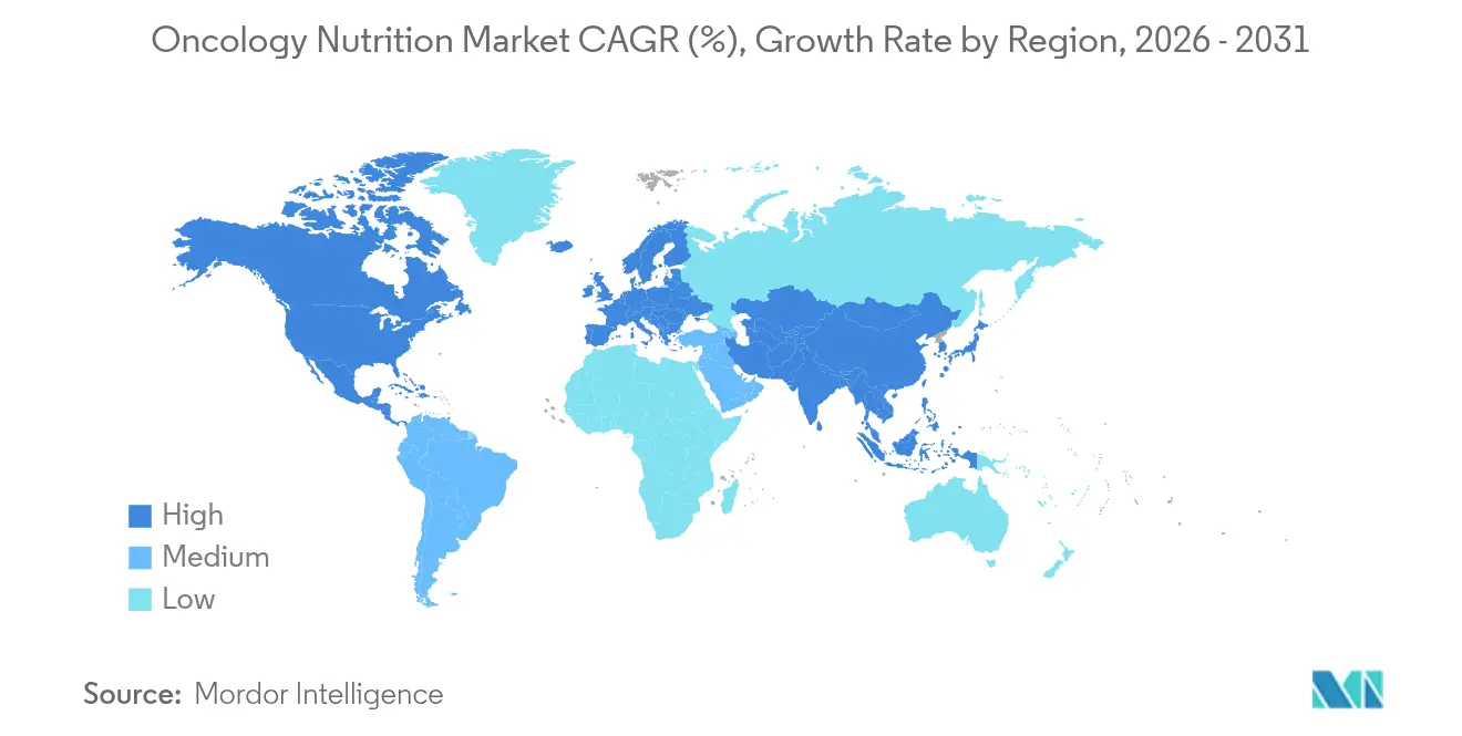 Mercado de nutrición oncológica CAGR (%), tasa de crecimiento por región